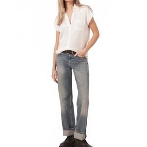 NEW REPEAT CASHMERE silk top with pocket in cream